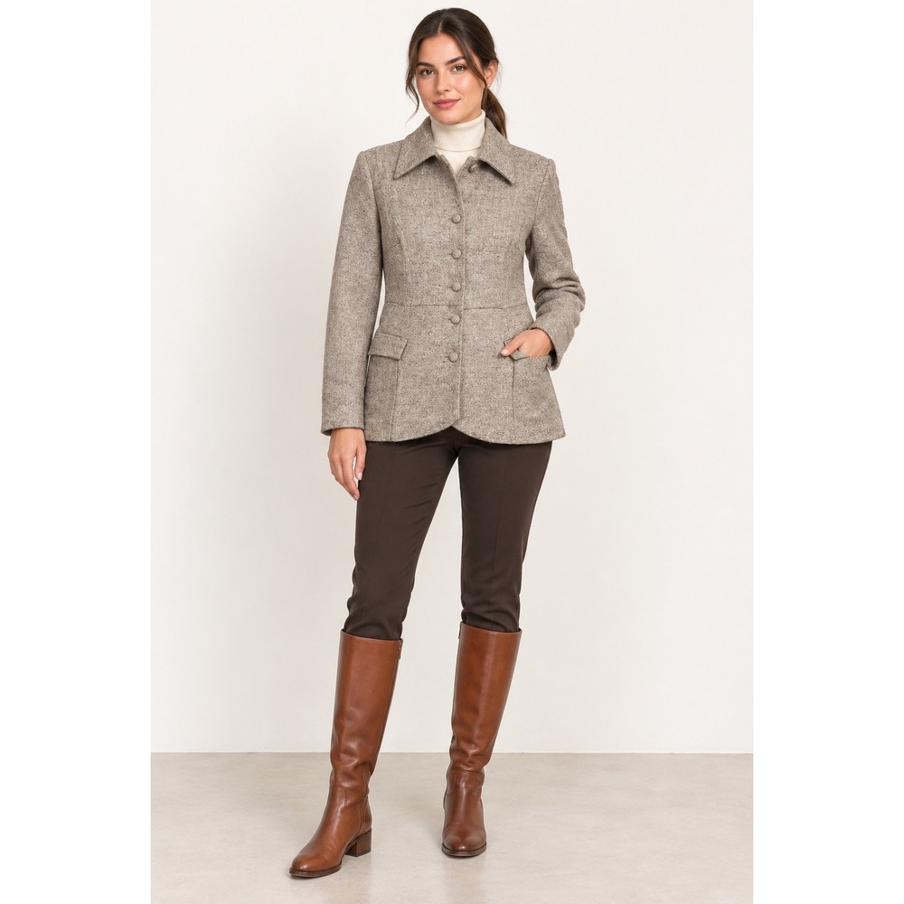 C.I.E.N Herringbone Blazer Jacket Large Brown Button Front Tailored Lined